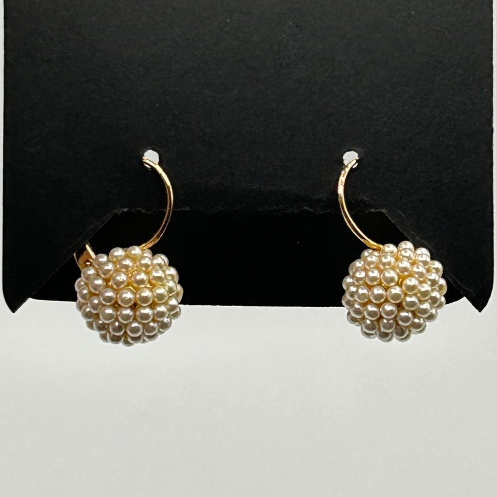 Gold‎ Hoop Earrings Faux Pearl Ball Drop Dangle Bridal Statement Fashion Jewelry